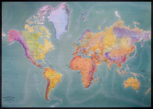 Mercator Wall Map - 30x43 Paper Folded
